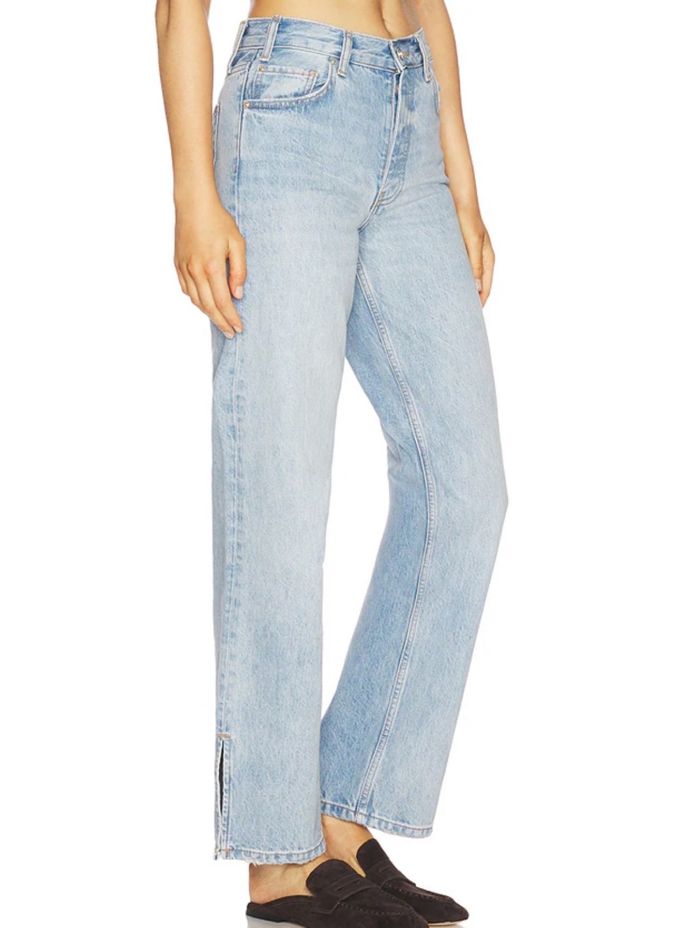Anine Bing Roy Jeans Light Wash Split Hem Straight Leg Size 25